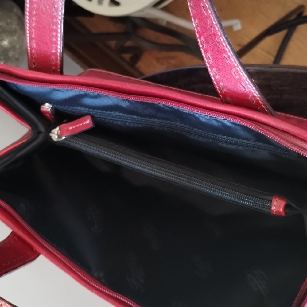 Fossil Red Leather Sedona Saddle Bag Satchel Two Handle Purse - Picture 8 of 13